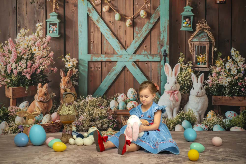 Kate Easter Bunny Barn Door Floral Backdrop Designed by Emetselch - Image 5
