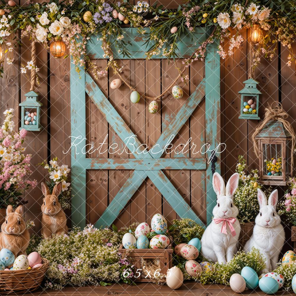 Kate Easter Bunny Barn Door Floral Backdrop Designed by Emetselch - Image 6
