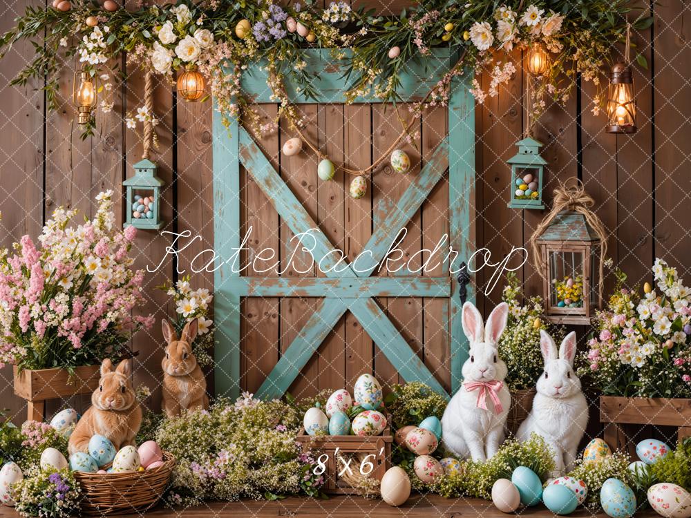 Kate Easter Bunny Barn Door Floral Backdrop Designed by Emetselch - Image 7