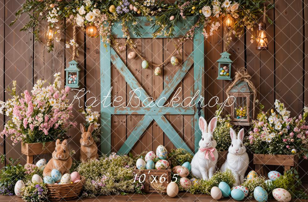 Kate Easter Bunny Barn Door Floral Backdrop Designed by Emetselch - Image 8