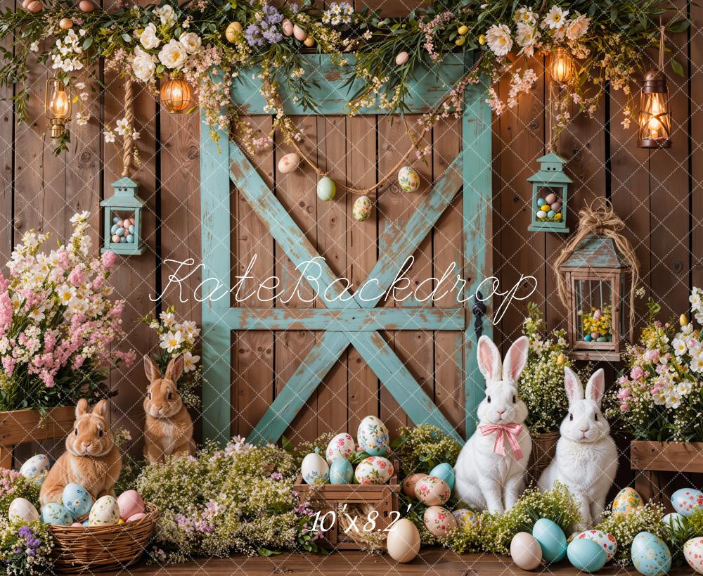 Kate Easter Bunny Barn Door Floral Backdrop Designed by Emetselch - Image 9
