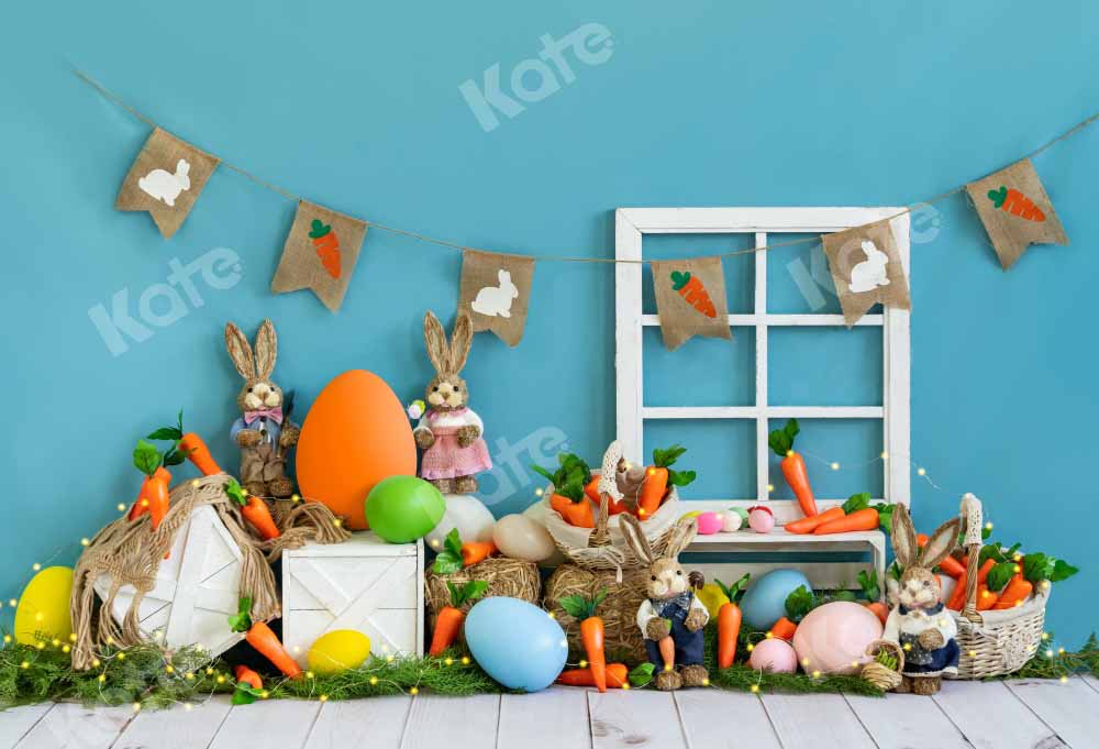 Kate Easter Bunny Carrot Blue Backdrop Designed by Emetselch - Image 2