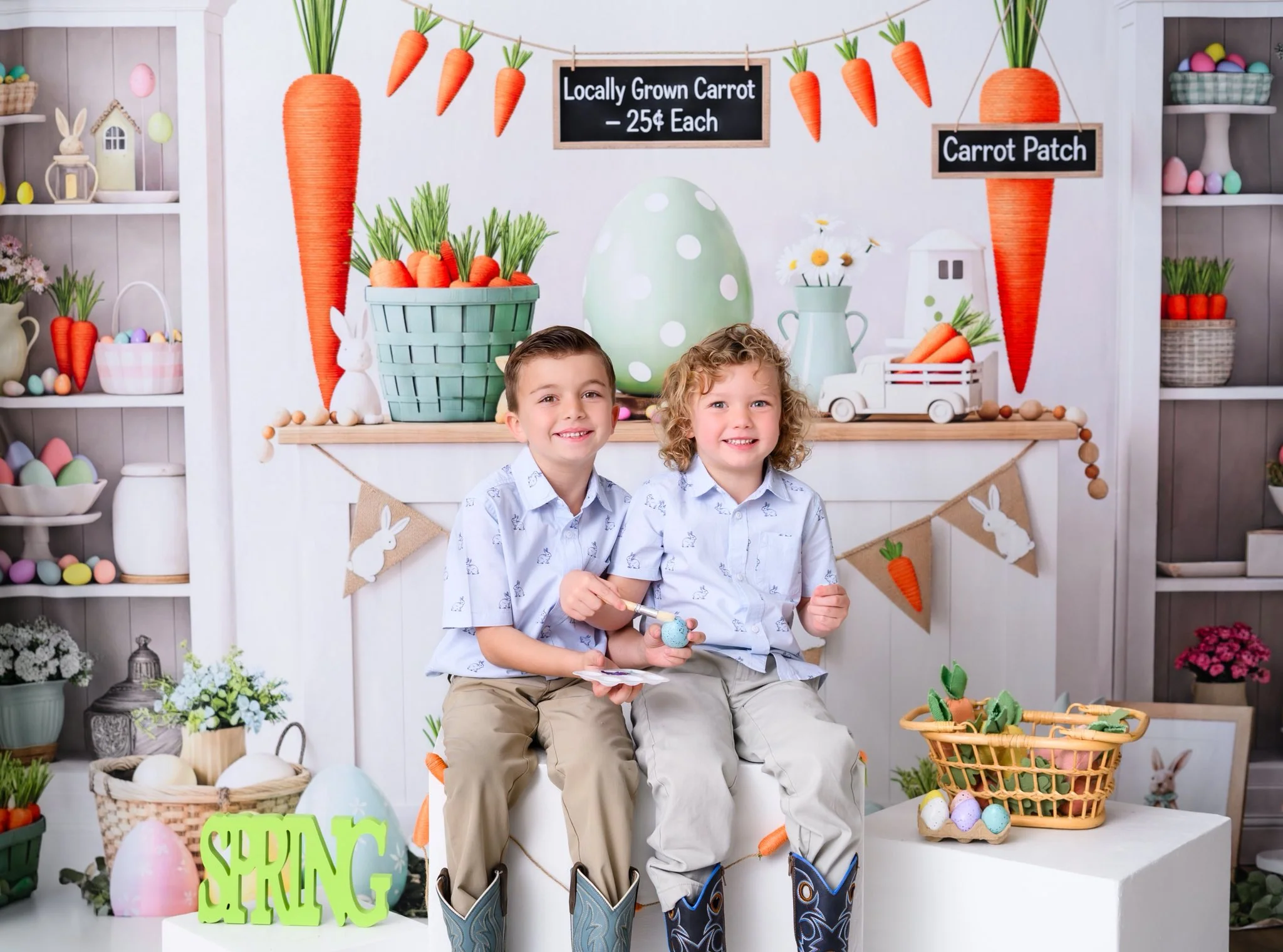 Kate Easter Bunny Carrot Patch Pastel Eggs Backdrop Designed by Patty Robert