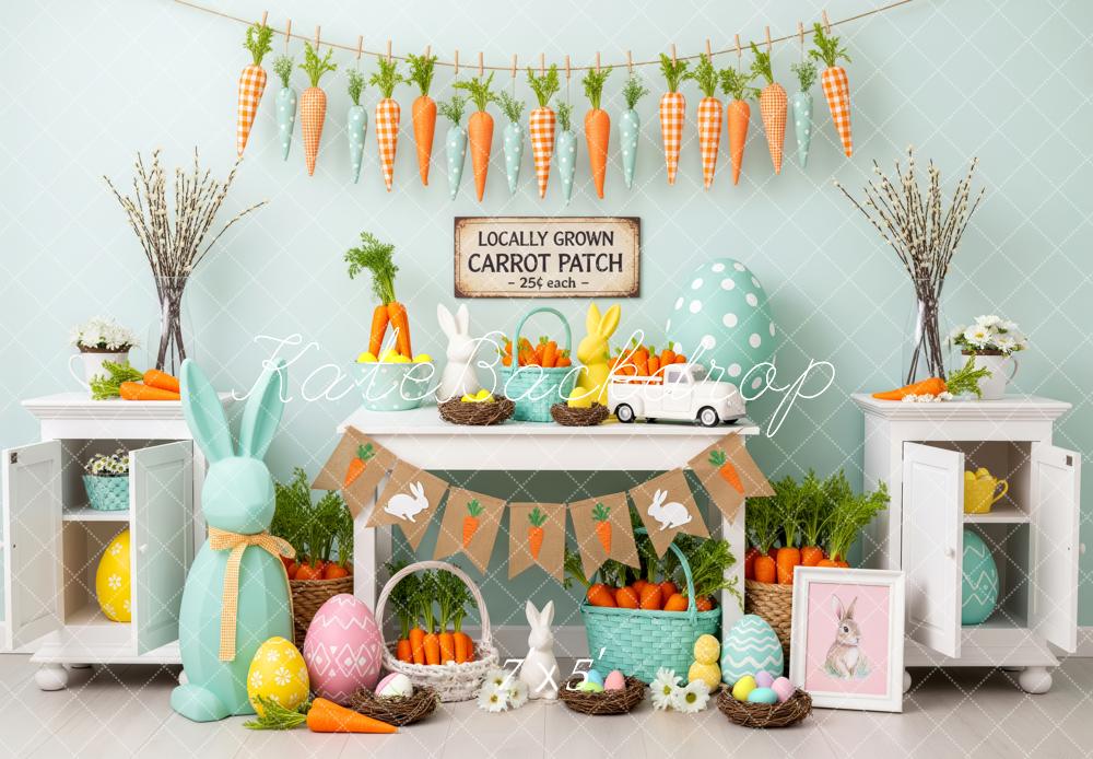 Kate Easter Bunny Carrot Patch Pastel Eggs Backdrop Designed by Patty Robert