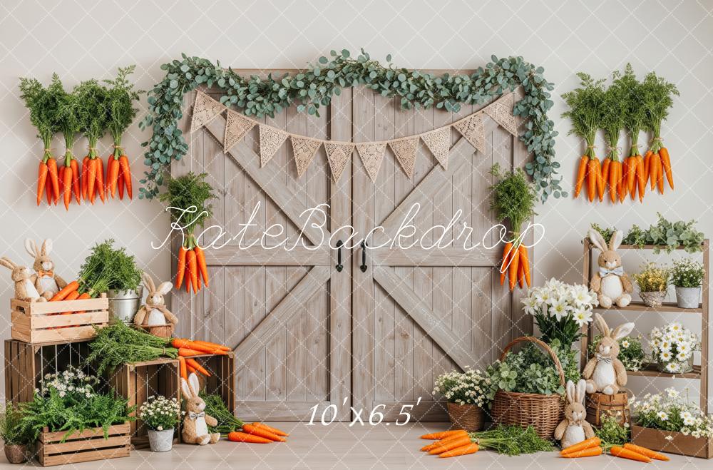 Kate Easter Bunny Carrots Barn Door Fleece Backdrop Designed by Patty Robert - Image 2