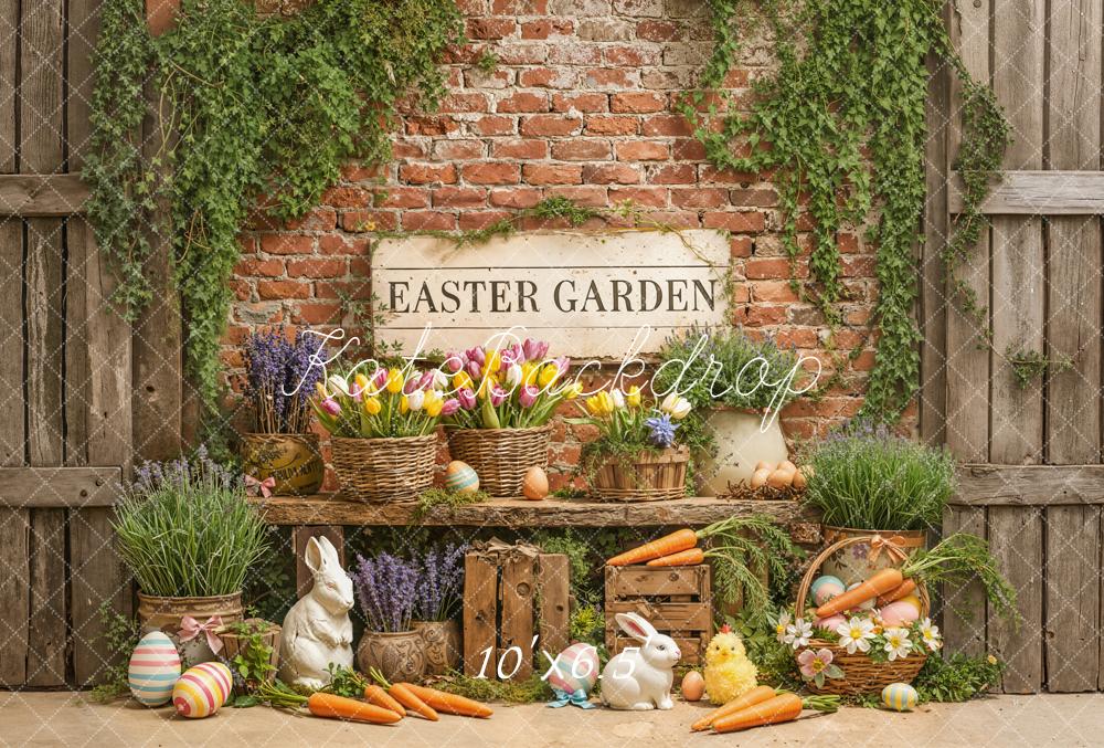 Kate Easter Bunny Carrots Brick Wall Fleece Backdrop Designed by Emetselch - Image 2