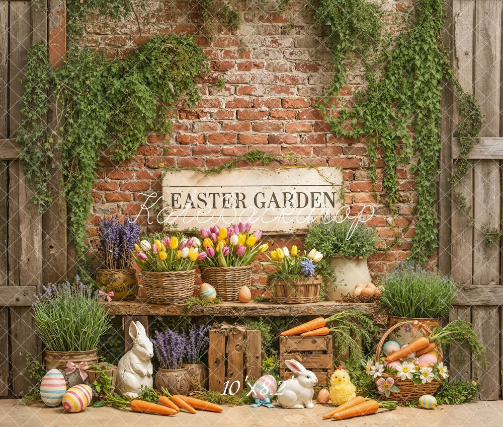 Kate Easter Bunny Carrots Brick Wall Fleece Backdrop Designed by Emetselch - Image 3