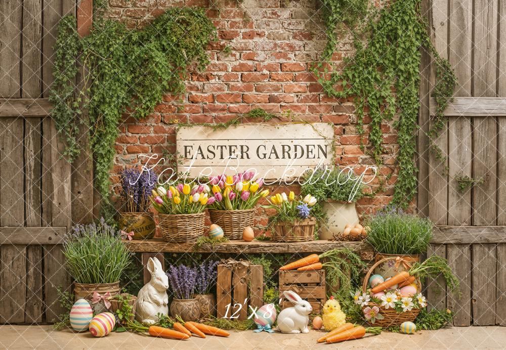 Kate Easter Bunny Carrots Brick Wall Fleece Backdrop Designed by Emetselch - Image 4