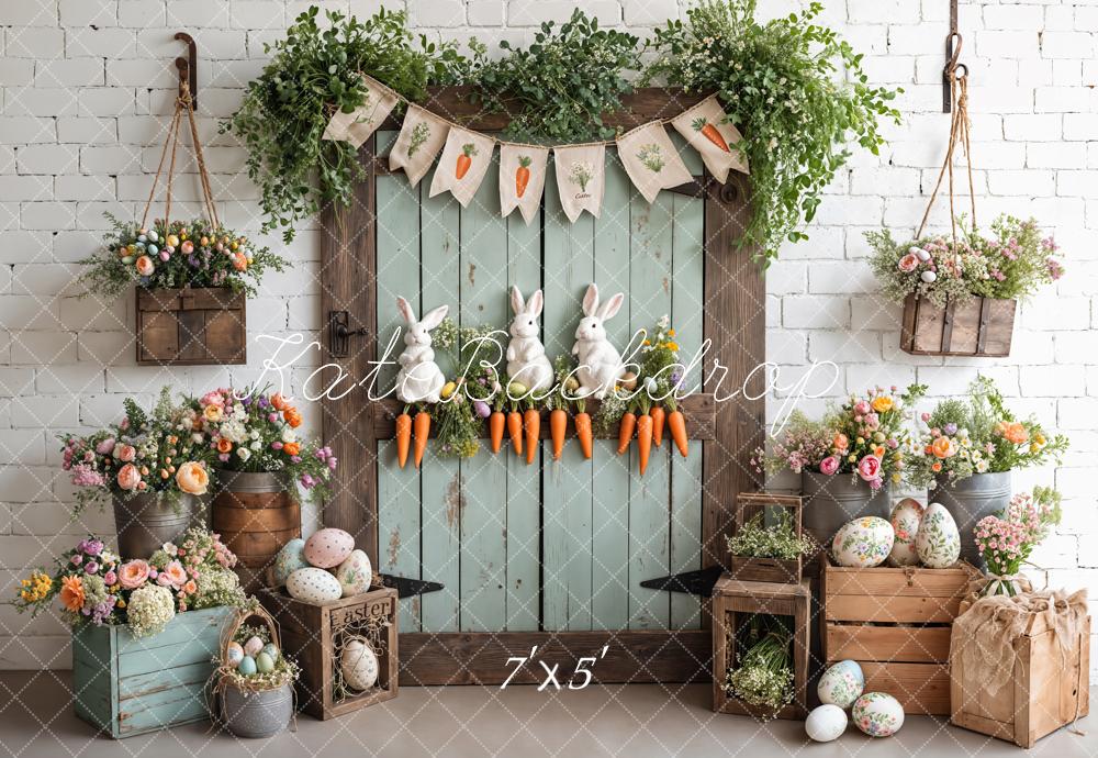 Kate Easter Bunny Carrots Door Wood Backdrop Designed by Emetselch - Image 2