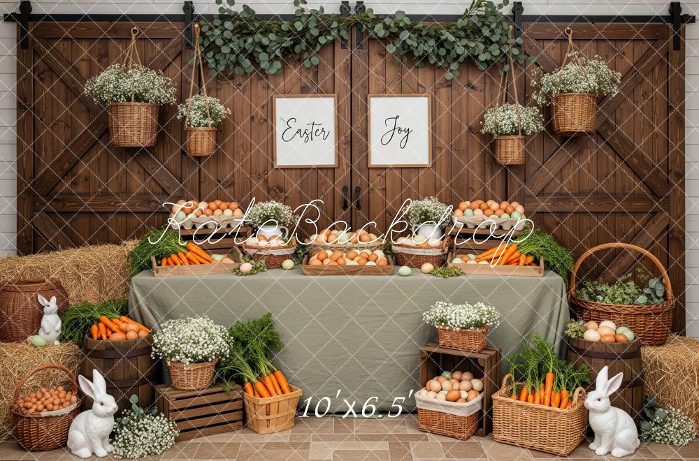 Kate Easter Bunny Carrots Eggs Barn Door Fleece Backdrop Designed by Patty Robert - Image 2