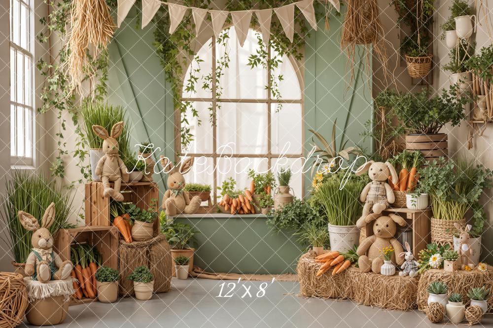 Kate Easter Bunny Carrots Greenery Fleece Backdrop Designed by Emetselch - Image 4