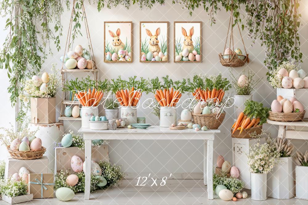 Kate Easter Bunny Carrots Pastel Eggs Fleece Backdrop Designed by Emetselch - Image 4