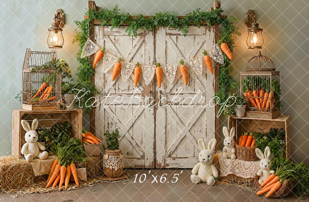Kate Easter Bunny Carrots Rustic Barn Fleece Backdrop Designed by Emetselch - Image 2