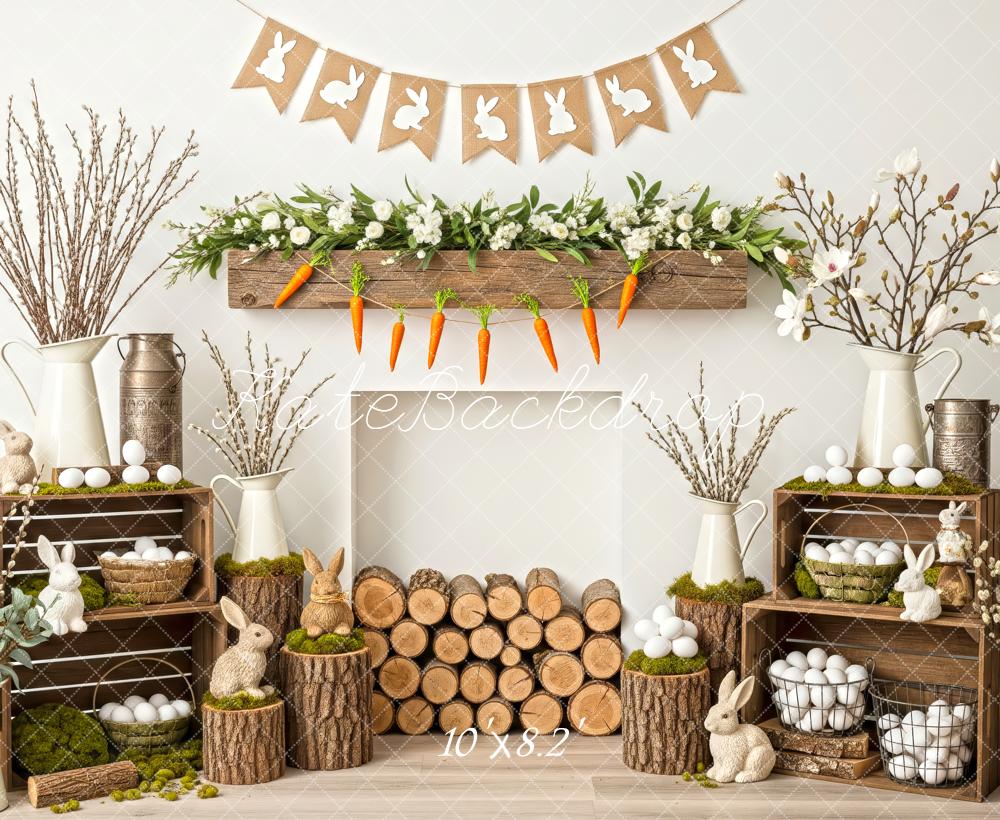 Kate Easter Bunny Carrots Rustic Fireplace Fleece Backdrop Designed by Patty Robert - Image 3