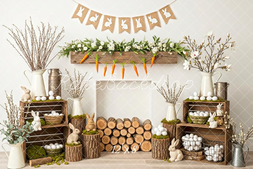 Kate Easter Bunny Carrots Rustic Fireplace Fleece Backdrop Designed by Patty Robert - Image 4