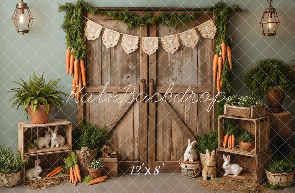 Kate Easter Bunny Carrots Wooden Barn Fleece Backdrop Designed by Emetselch - Image 4