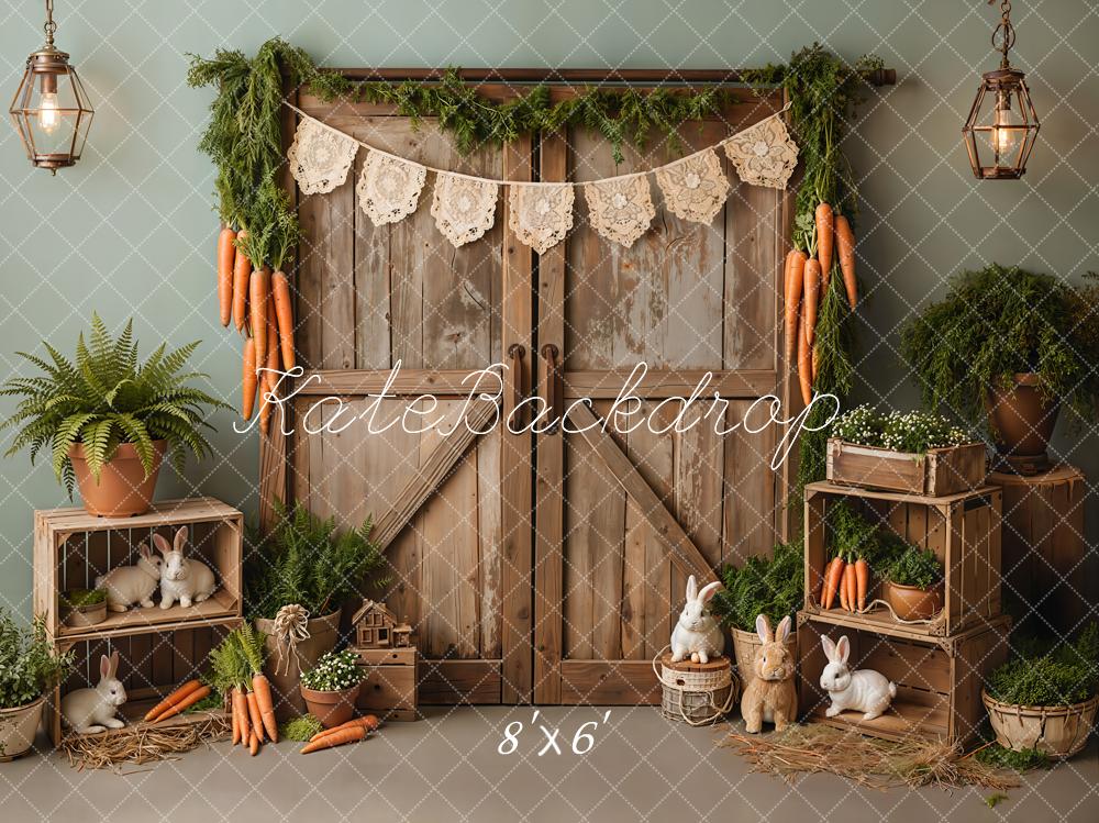 Kate Easter Bunny Carrots Wooden Door Backdrop Designed by Emetselch - Image 3