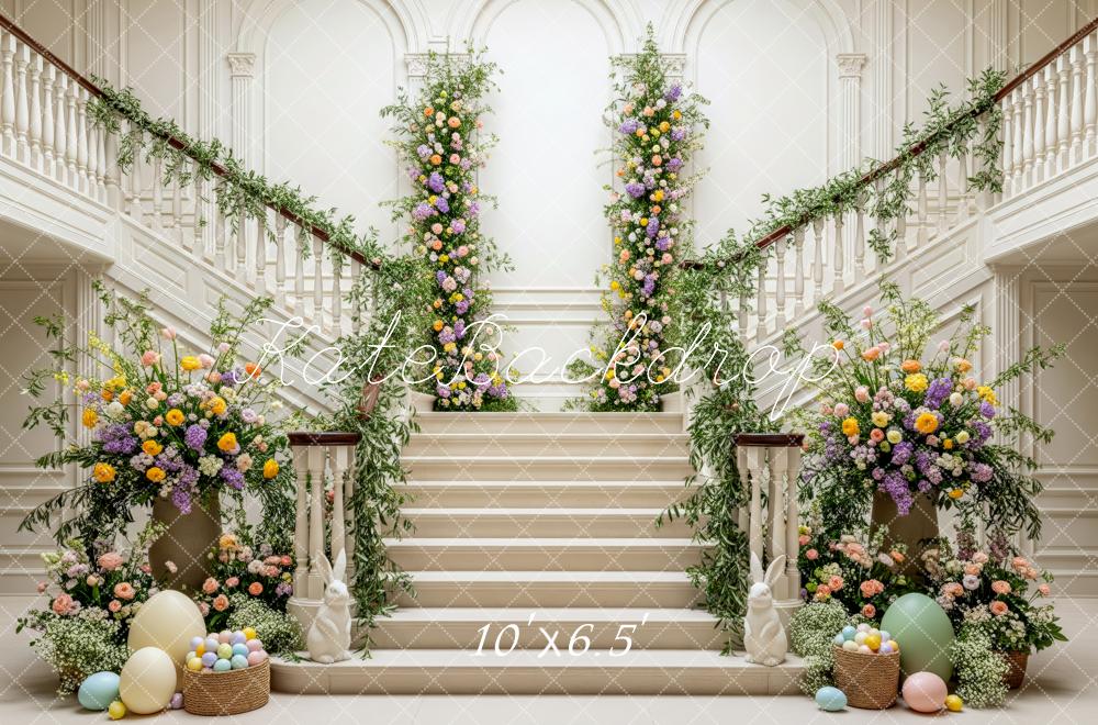 Kate Easter Bunny Cascading Stairs Eggs Fleece Backdrop Designed by Patty Robert - Image 2