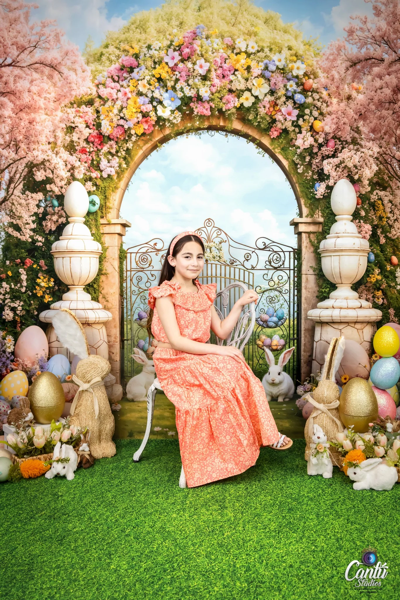 Kate Easter Bunny Colorful Flowers Arch Backdrop Designed by Chain Photography - Image 4