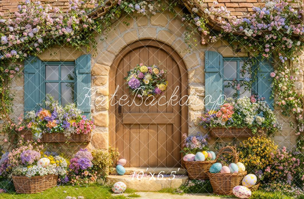 Kate Easter Bunny Cottage Eggs Fleece Backdrop Designed by Emetselch - Image 2