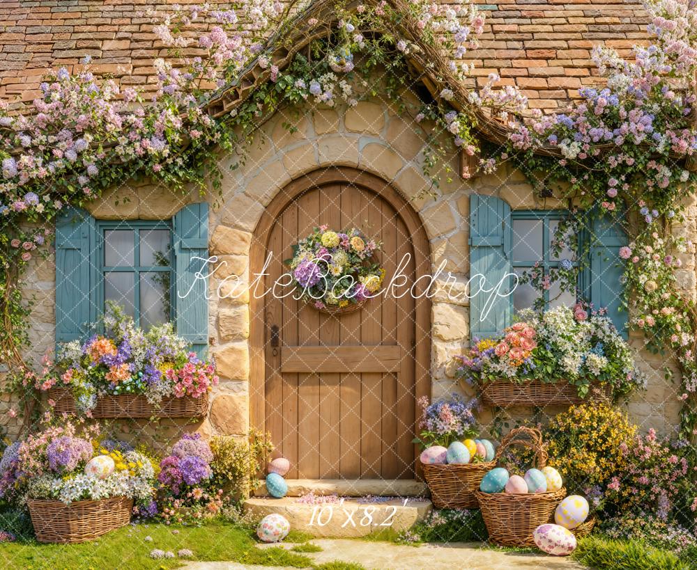 Kate Easter Bunny Cottage Eggs Fleece Backdrop Designed by Emetselch - Image 3