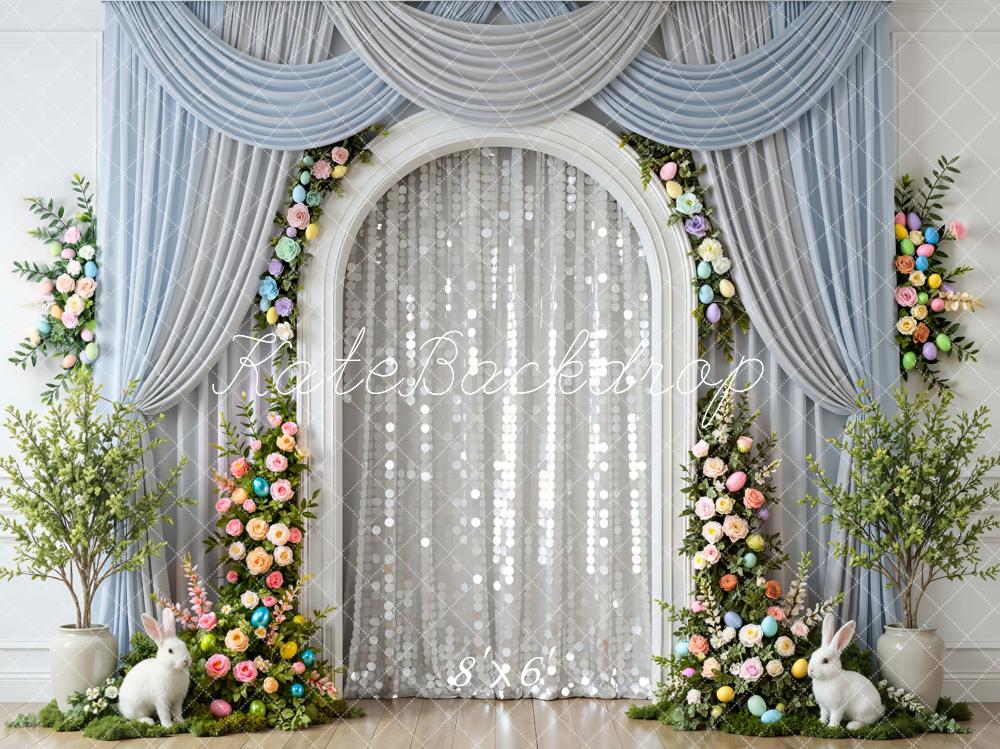 Kate Easter Bunny Egg Floral Arch Blue Curtains Backdrop Designed by Mini MakeBelieve - Image 3