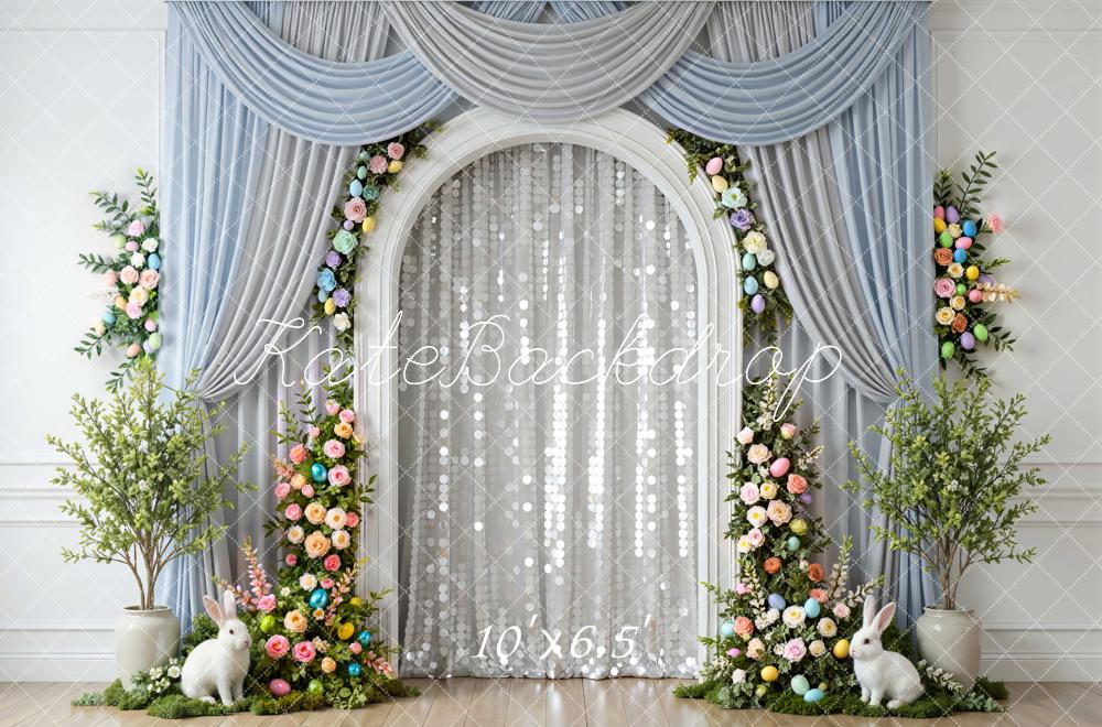 Kate Easter Bunny Egg Floral Arch Blue Curtains Backdrop Designed by Mini MakeBelieve - Image 4