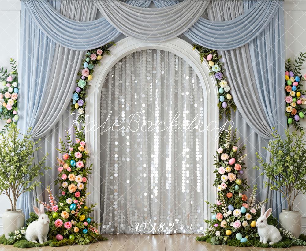 Kate Easter Bunny Egg Floral Arch Blue Curtains Backdrop Designed by Mini MakeBelieve - Image 6