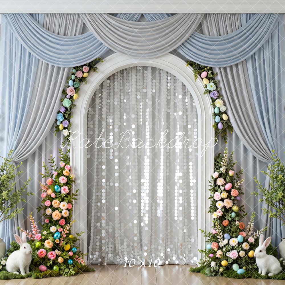 Kate Easter Bunny Egg Floral Arch Blue Curtains Backdrop Designed by Mini MakeBelieve - Image 7