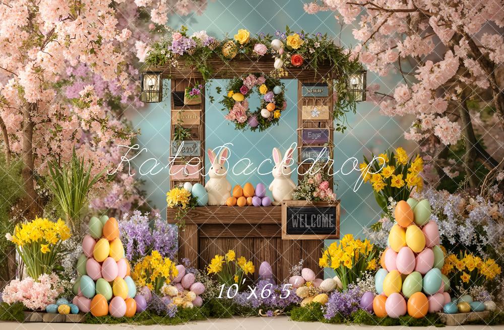 Kate Easter Bunny Egg Stand Blossoms Fleece Backdrop Designed by Chain Photography - Image 2