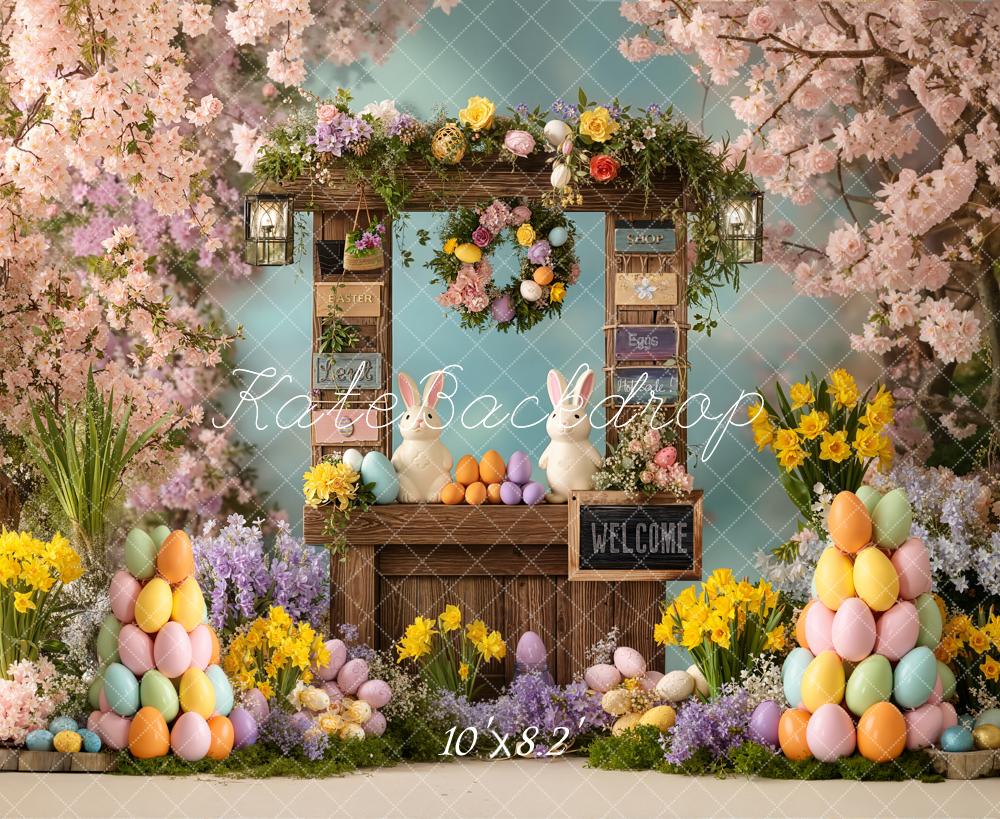 Kate Easter Bunny Egg Stand Blossoms Fleece Backdrop Designed by Chain Photography - Image 3