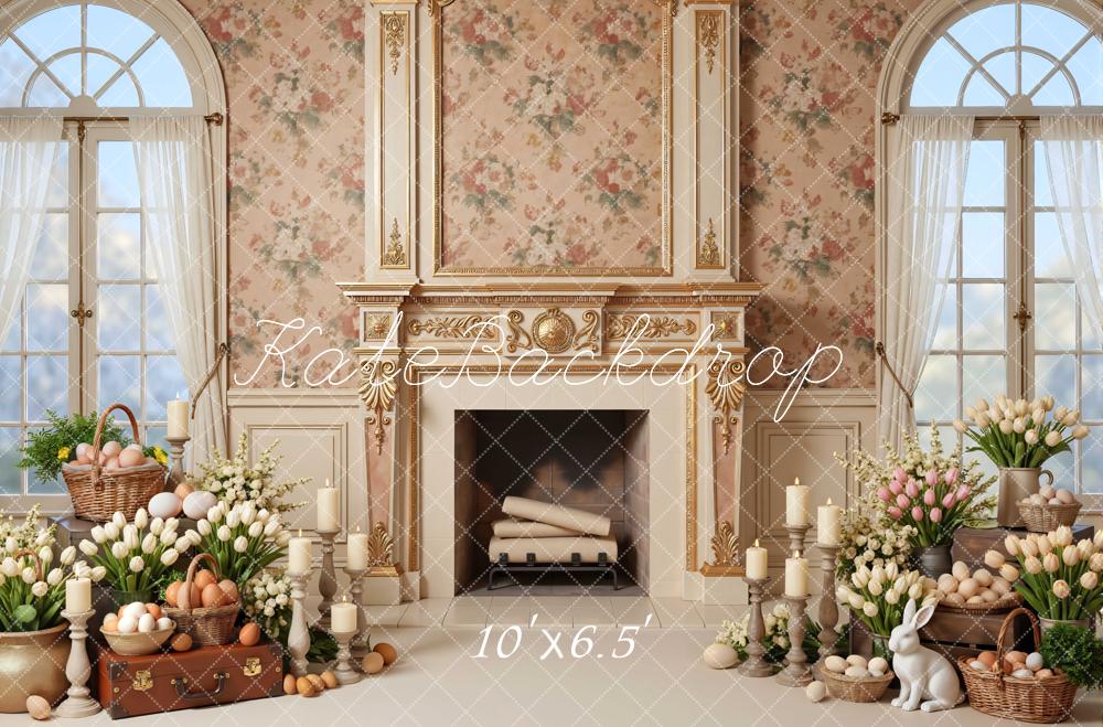 Kate Easter Bunny Eggs Fireplace Tulips Backdrop Designed by Mini MakeBelieve - Image 4
