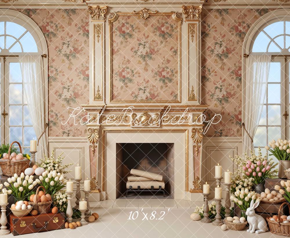 Kate Easter Bunny Eggs Fireplace Tulips Backdrop Designed by Mini MakeBelieve - Image 6
