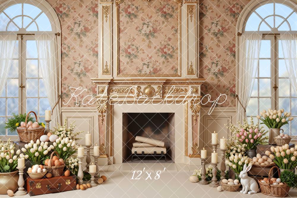 Kate Easter Bunny Eggs Fireplace Tulips Backdrop Designed by Mini MakeBelieve - Image 8