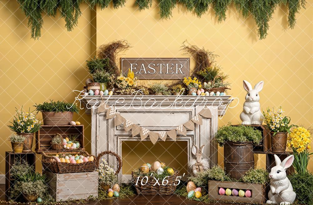 Kate Easter Bunny Eggs Fireplace Yellow Backdrop Designed by Emetselch - Image 4