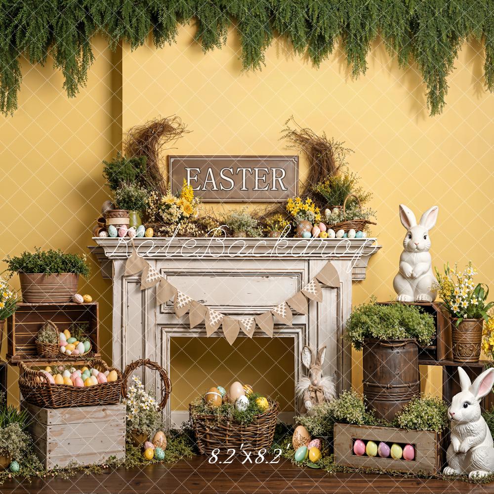 Kate Easter Bunny Eggs Fireplace Yellow Backdrop Designed by Emetselch - Image 5