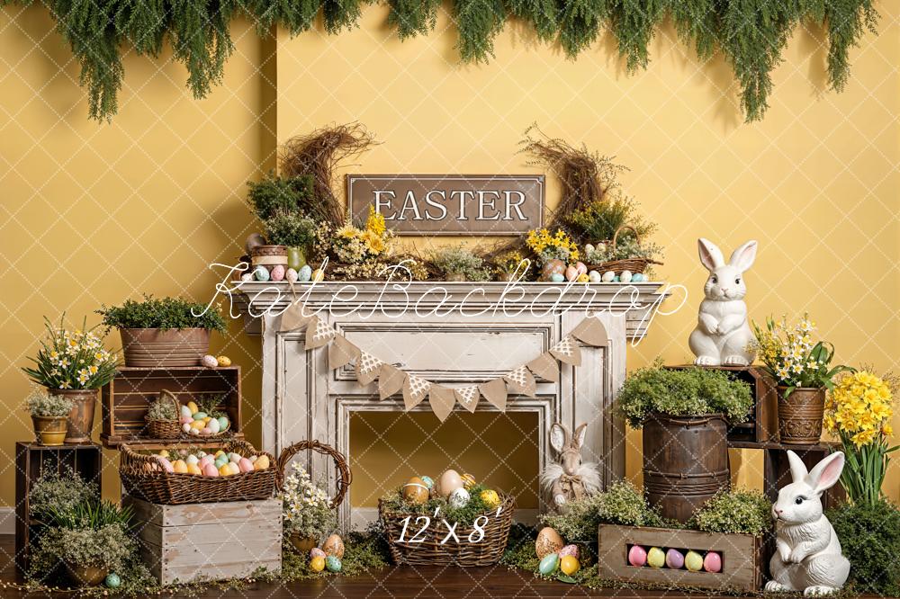 Kate Easter Bunny Eggs Fireplace Yellow Backdrop Designed by Emetselch - Image 8