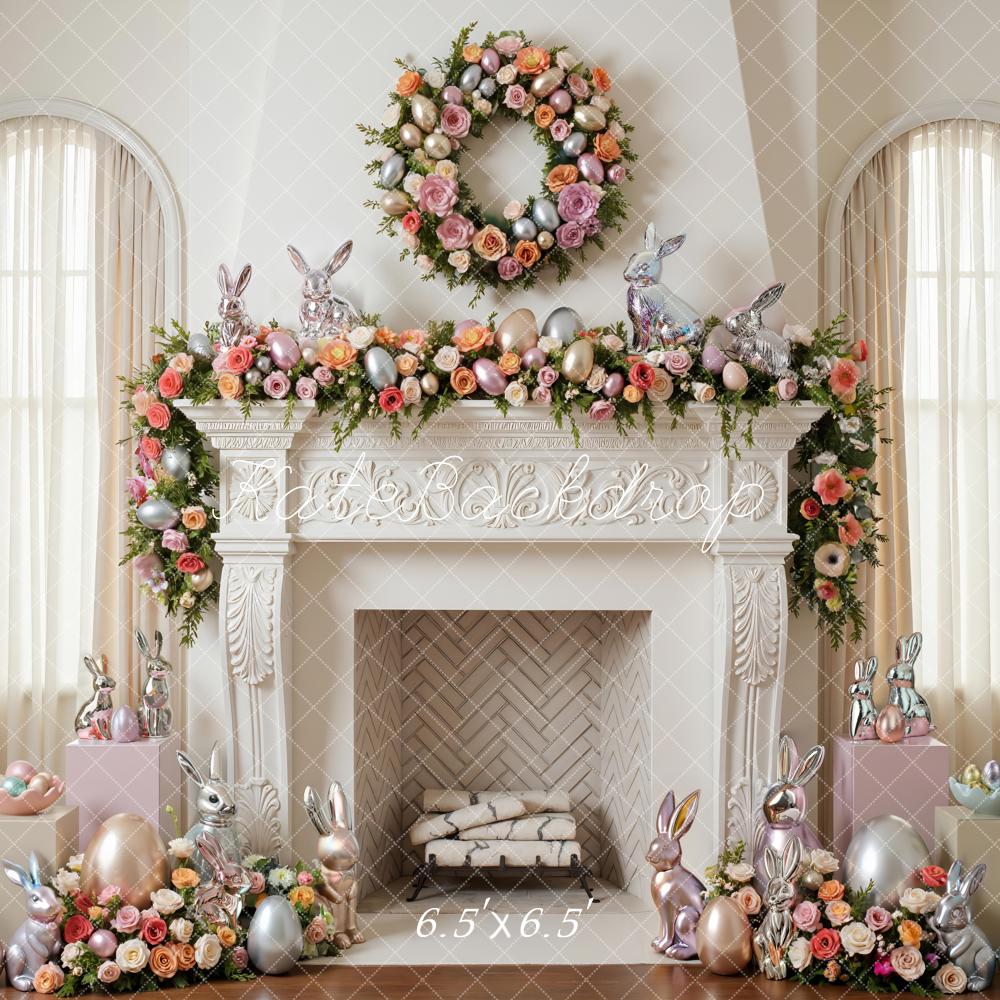 Kate Easter Bunny Eggs Floral Fireplace Backdrop Designed by Mini MakeBelieve - Image 2