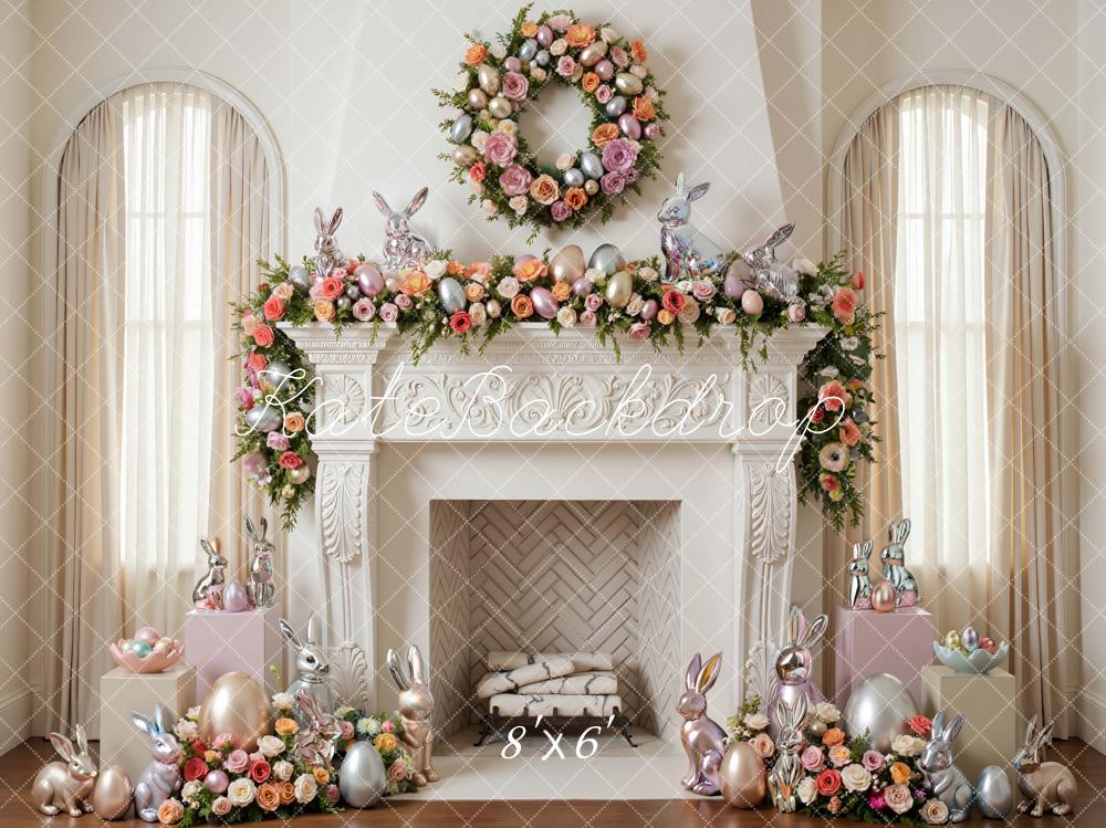 Kate Easter Bunny Eggs Floral Fireplace Backdrop Designed by Mini MakeBelieve - Image 3