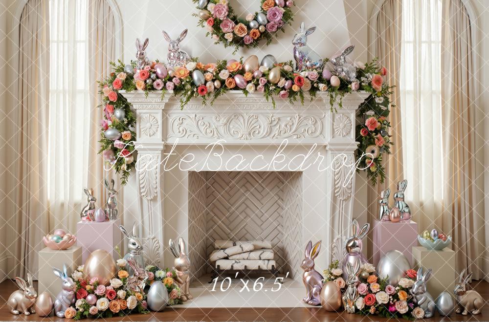 Kate Easter Bunny Eggs Floral Fireplace Backdrop Designed by Mini MakeBelieve - Image 4
