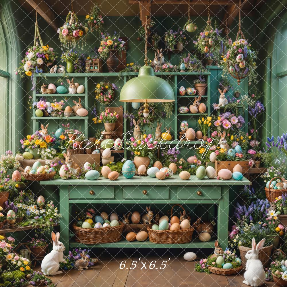 Kate Easter Bunny Eggs Floral Greenhouse Backdrop Designed by Emetselch - Image 2