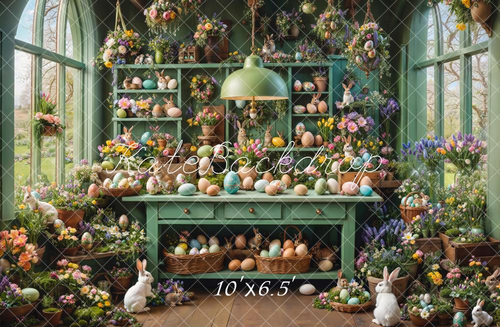 Kate Easter Bunny Eggs Floral Pots Fleece Backdrop Designed by Emetselch - Image 2