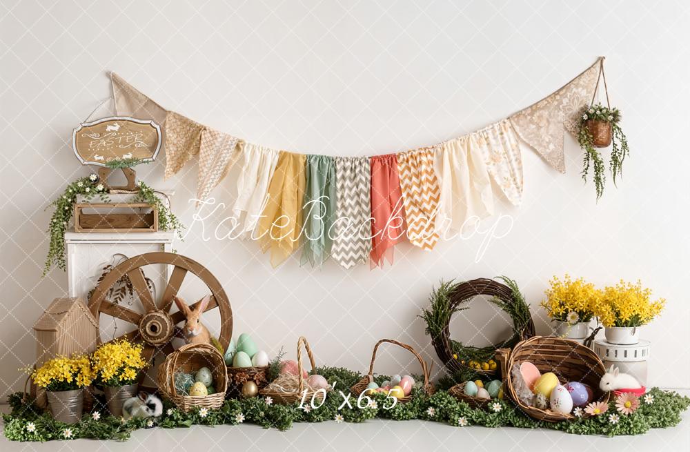 Kate Easter Bunny Eggs Garland Spring Fleece Backdrop Designed by Emetselch - Image 2