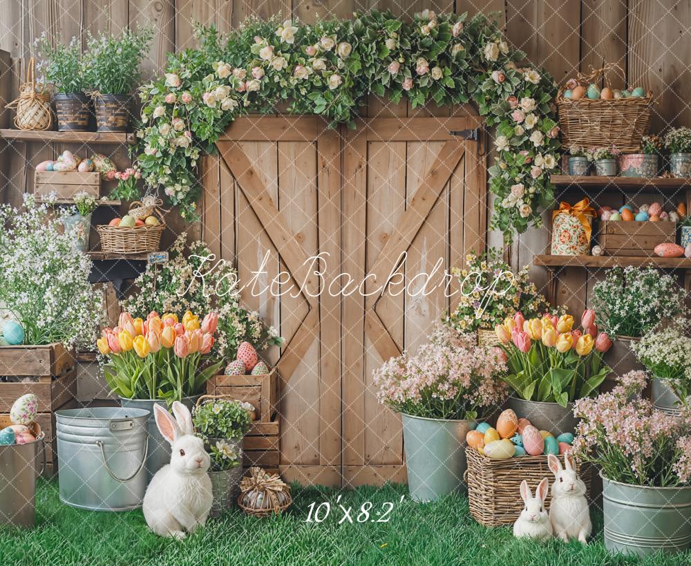 Kate Easter Bunny Eggs Rustic Barn Fleece Backdrop Designed by Emetselch - Image 3