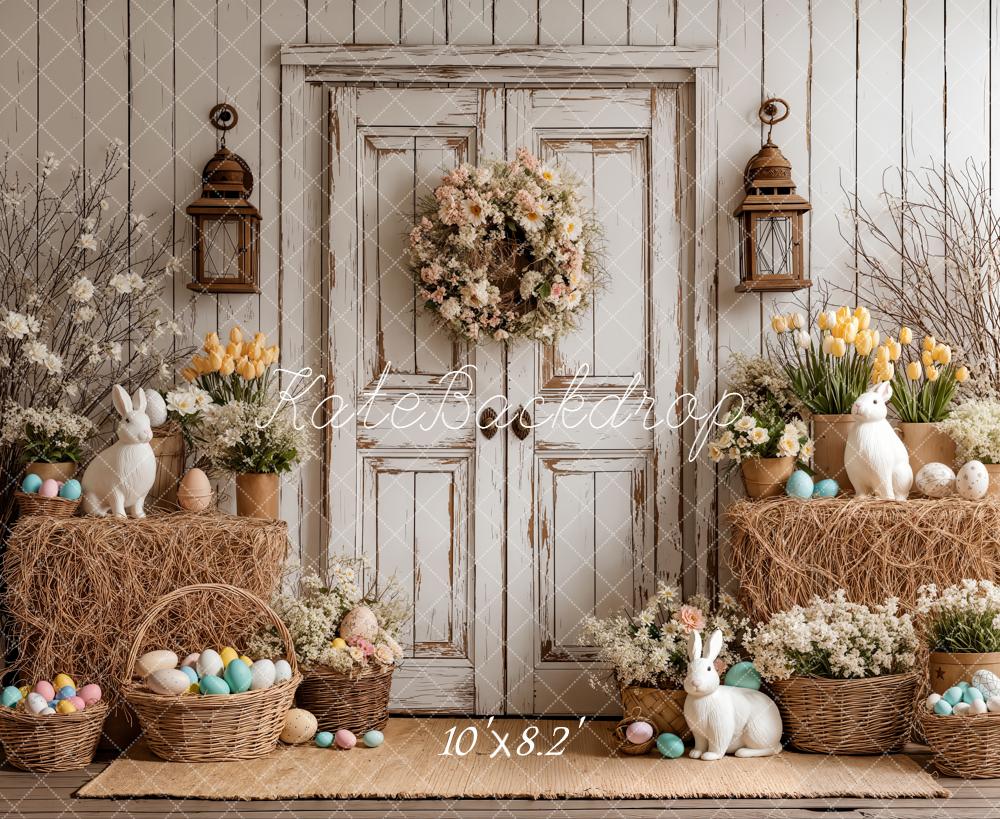 Kate Easter Bunny Eggs Rustic Door Fleece Backdrop Designed by Emetselch - Image 3