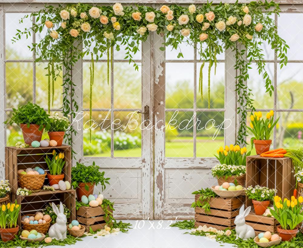 Kate Easter Bunny Eggs Rustic Window Fleece Backdrop Designed by Patty Robert - Image 3
