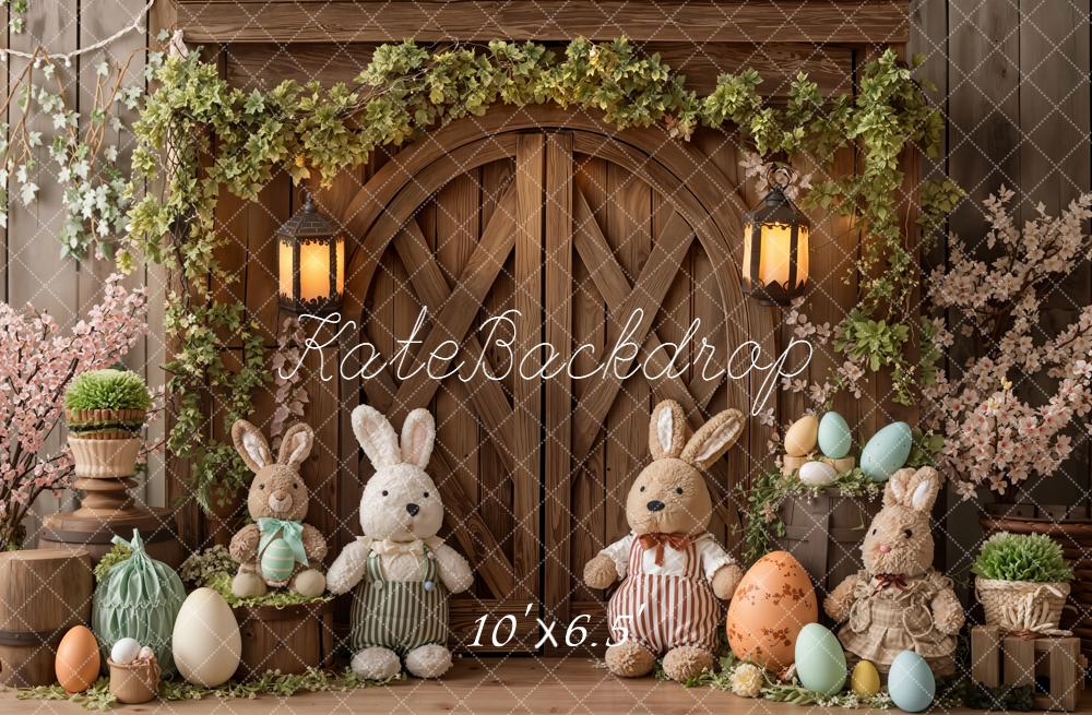 Kate Easter Bunny Eggs Wooden Door Fleece Backdrop Designed by Emetselch - Image 2