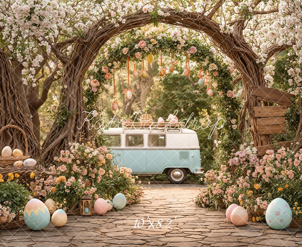 Kate Easter Bunny Floral Arch Eggs Van Fleece Backdrop Designed by Emetselch - Image 3