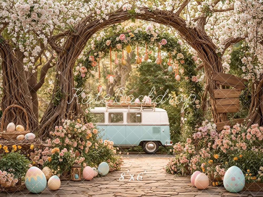 Kate Easter Bunny Floral Arch Eggs Vintage Van Backdrop Designed by Emetselch - Image 3