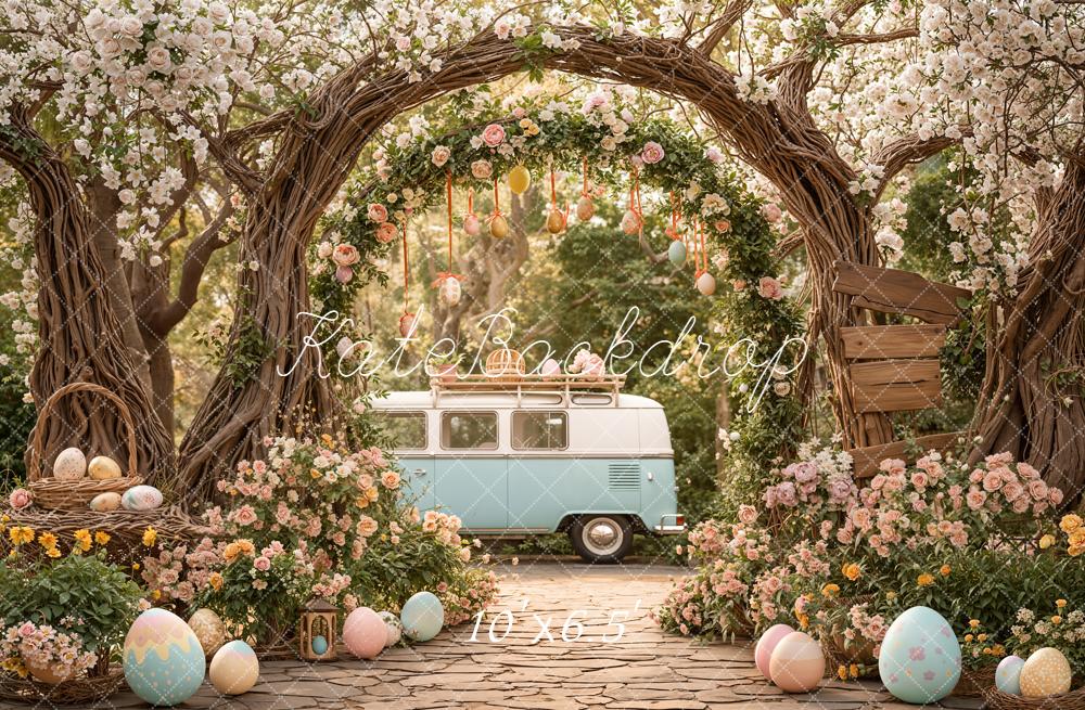 Kate Easter Bunny Floral Arch Eggs Vintage Van Backdrop Designed by Emetselch - Image 4